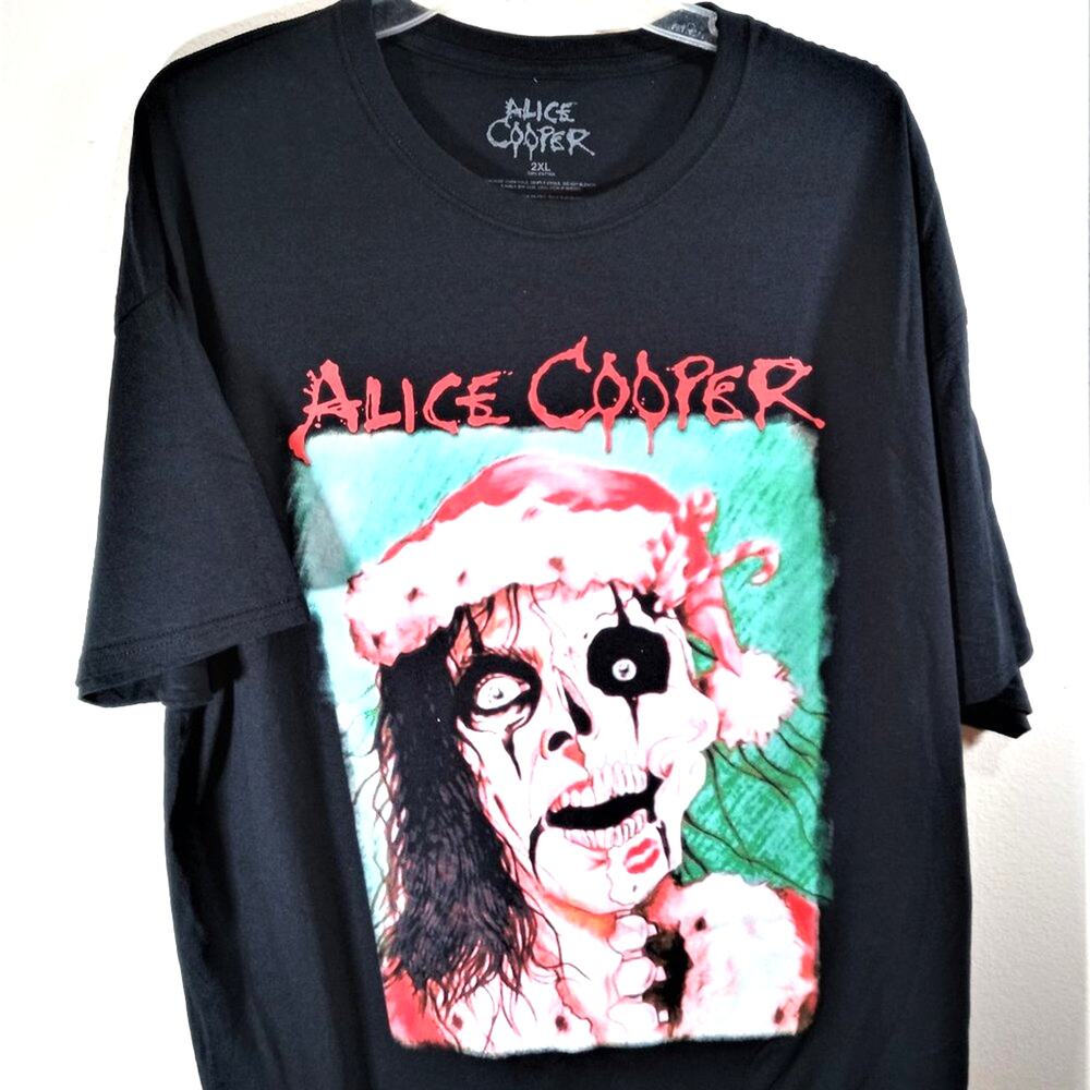 Alice Cooper Alice Claus Christmas Card T-Shirt Black Rock Band Tee Men's 2XL